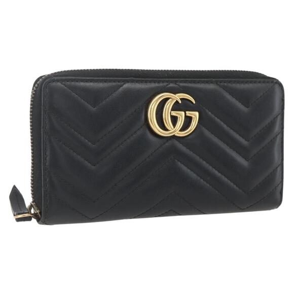 GUCCI Handbags - GUCCI GG Marmont Round Long Wallet Leather Black 443123 Auth am10264V
